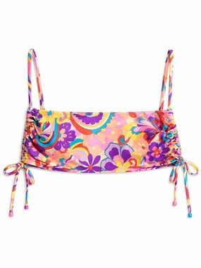 4/$20➡️ NOBO Neon Retro Floral Bandeau Bikini Top w Tie Sides – Size XXL NWT